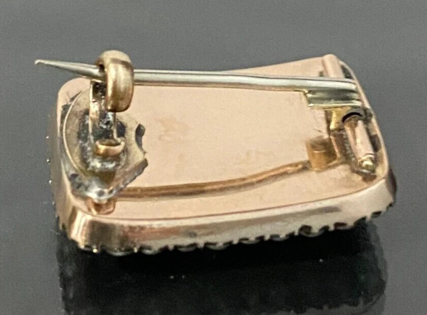 GEORGIAN 9K Gold W/ Pearl & Woven Hairwork Memorial Brooch