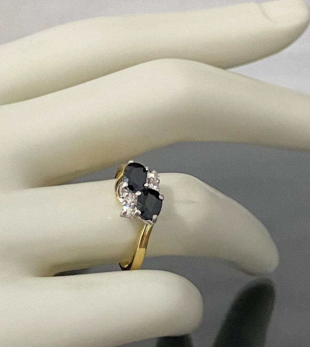 18K Yellow Gold W/ Sapphire & Diamond Crossover Ring Size M - 6