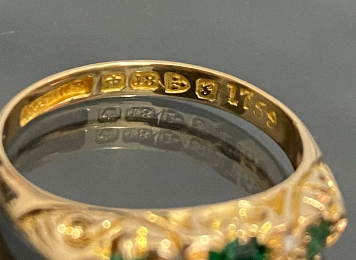 Edwardian 18K Yellow Gold W/ Green Garnet & Diamond Ring C1907 Size L 1/2 (US 6)