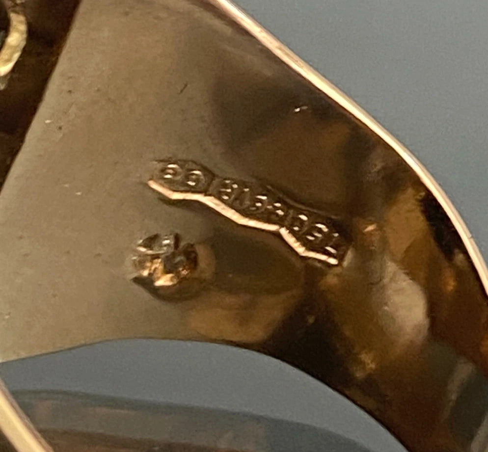 Vintage 18K Solid Yellow Gold Diamond & Black Onyx Serpent Men's Ring - Size R