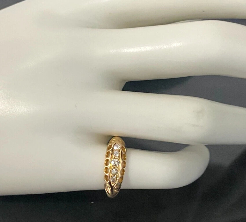 Edwardian 18K Yellow Gold & Old European Cut Diamond Ring Size K 1/2 - 5 3/8