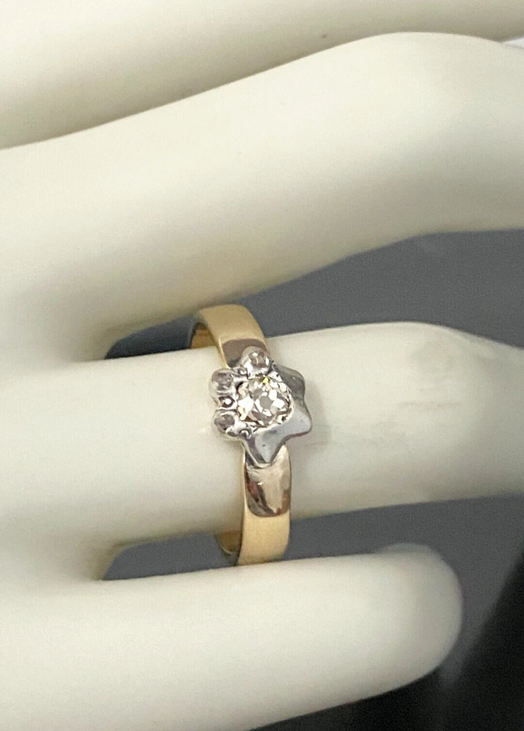 Victorian 14K Yellow Gold & Old Cut Diamond Ring Size N - 6 1/2