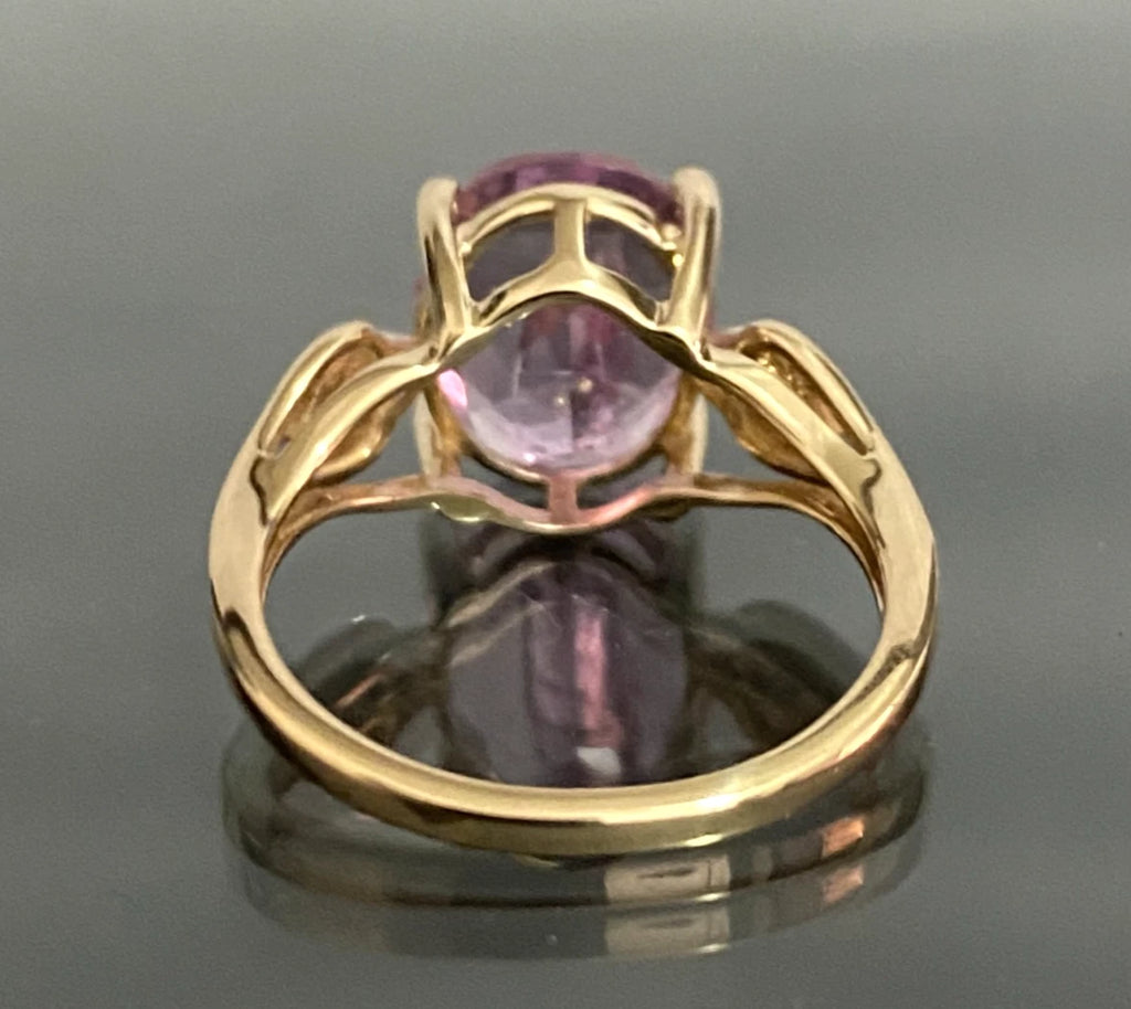 9K Yellow Gold Pink Fluorite & White Zircon Ring Size L (US 5.75)