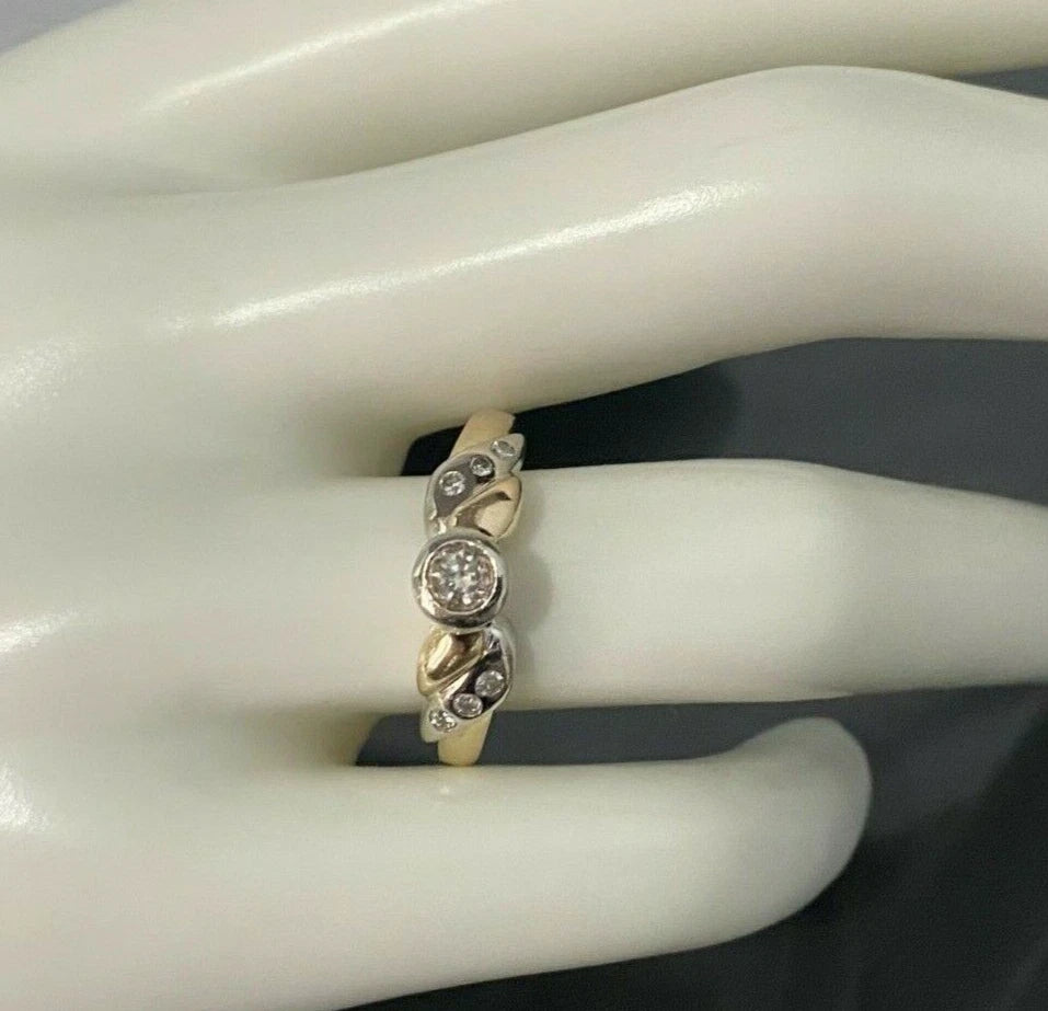 9K Yellow Gold & 0.20CT Diamond Solitaire with Accents Ring Size P 1/2 - 7 3/4