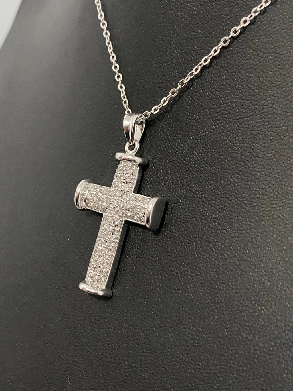 Large 9K White Gold W/ 1.00CT Diamond Cross Pendant