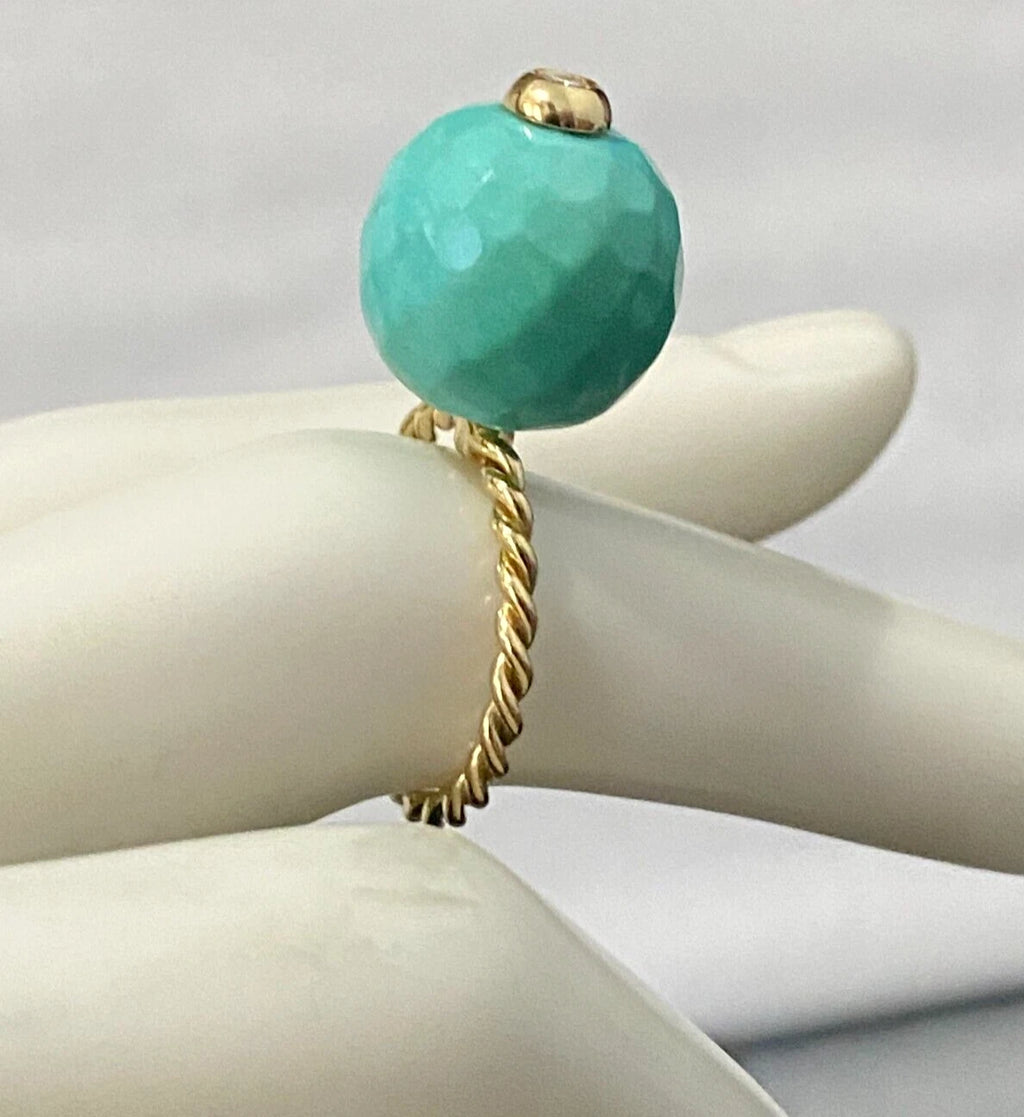 14K Yellow Gold W/Green Stone & Diamond Ring Size L - 5 1/2