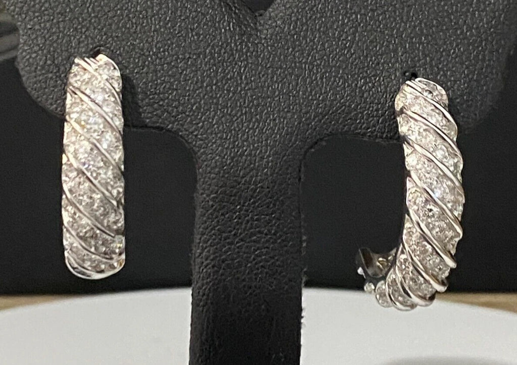 14K White Gold & 1.75CT Diamond Half Hoop Earrings 26.70mm high