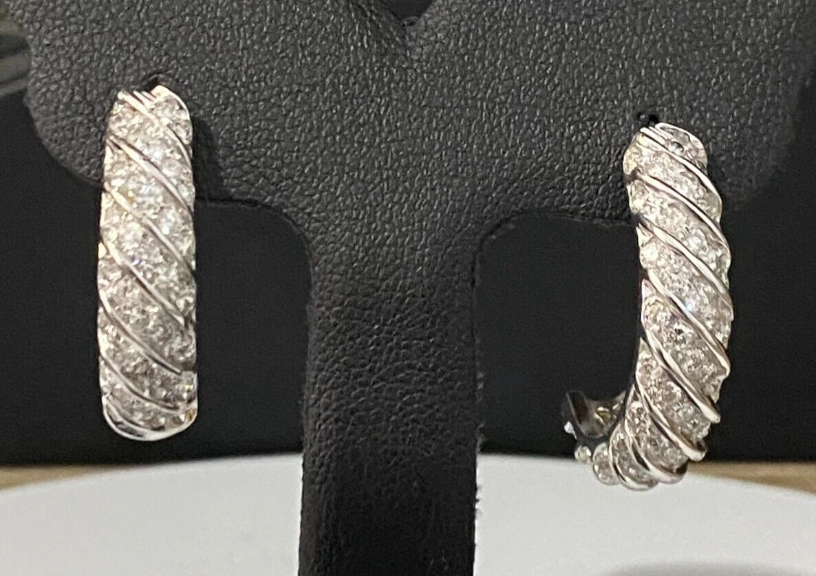 14K White Gold & 1.75CT Diamond Half Hoop Earrings 26.70mm high