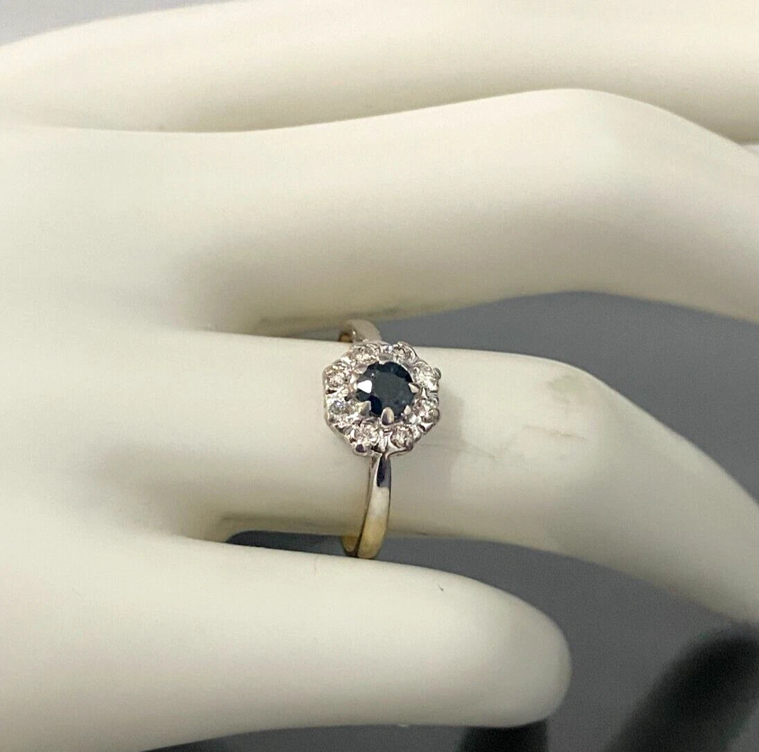 18K Yellow Gold W/ Sapphire & Diamond Cluster Ring Size M 1/2 - 6 1/4