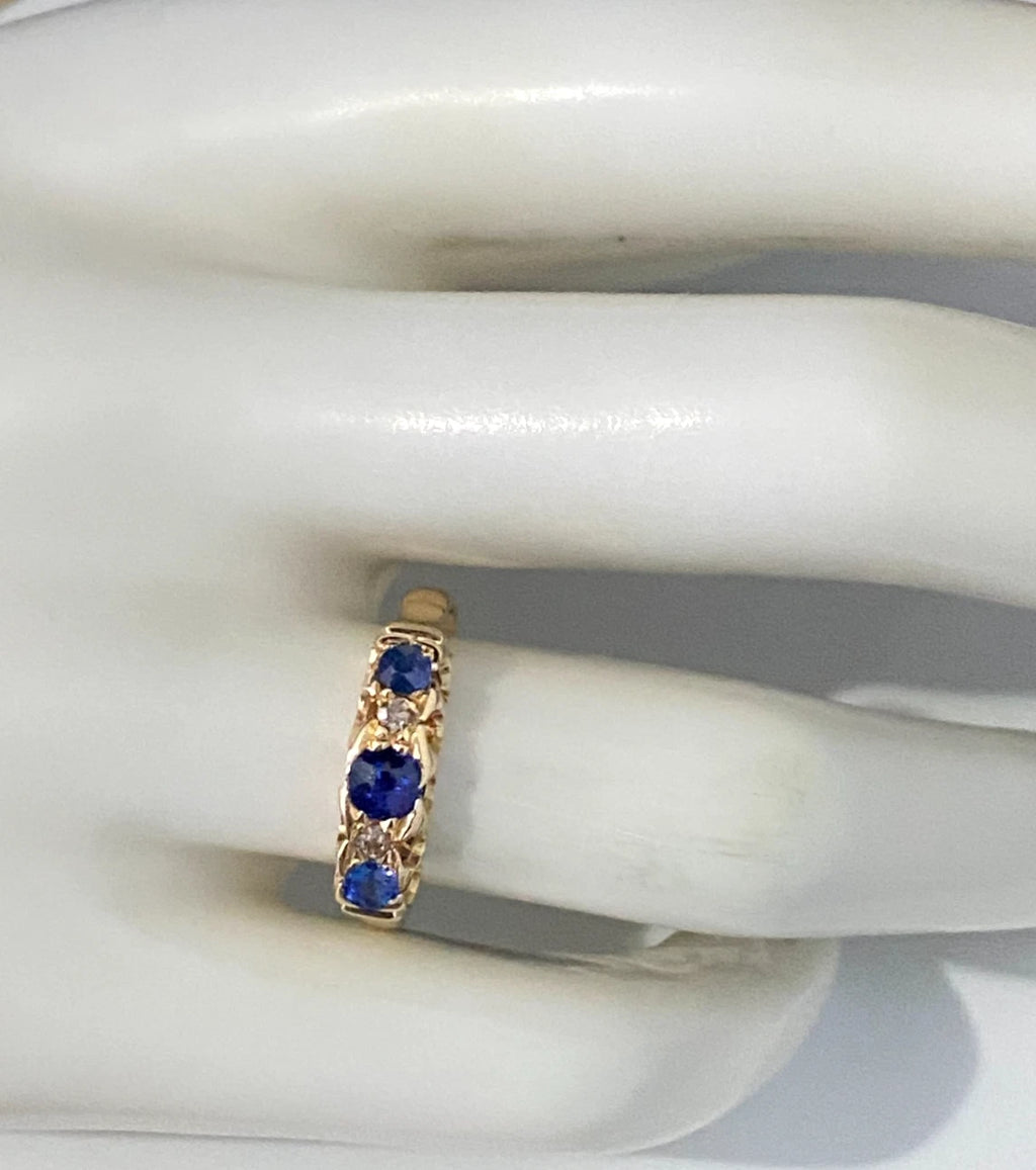 Edwardian 18K Yellow Gold W/ Sapphire & Diamond Ring Size N - 6 3/4