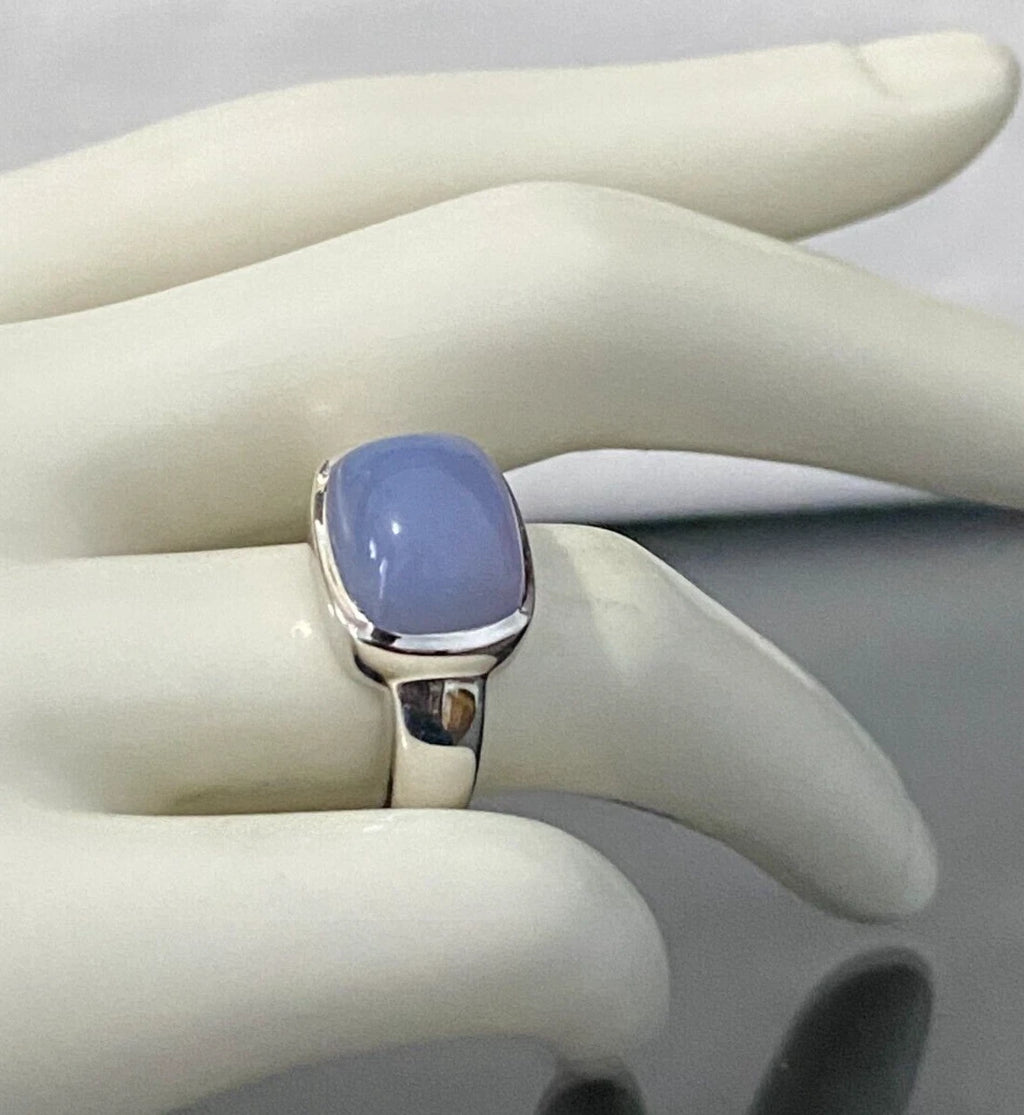 14K White Gold & Chalcedony Single Stone Ring Size O 1/2 - 7 1/4