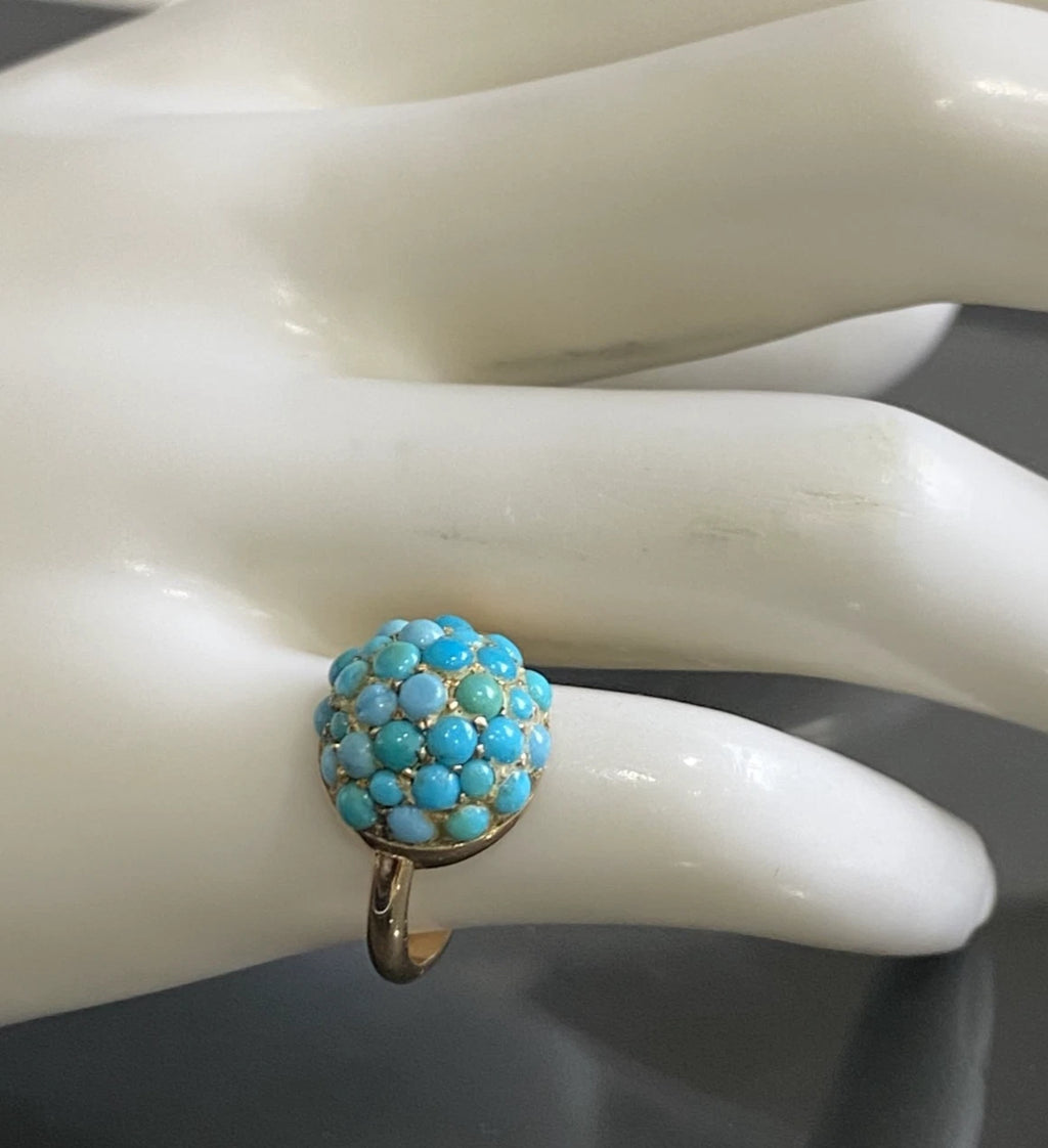 Antique 15ct Yellow Gold Turquoise domed cluster Ring Size J (US 4.75)