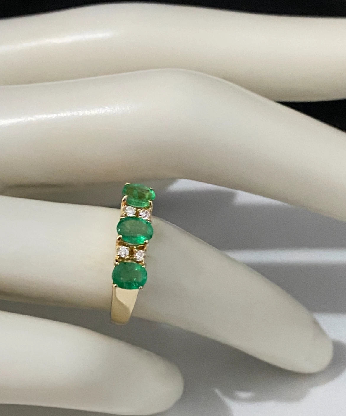 18K Yellow Gold W/ Emerald & CZ Three Stone Ring Size L - 5 1/2