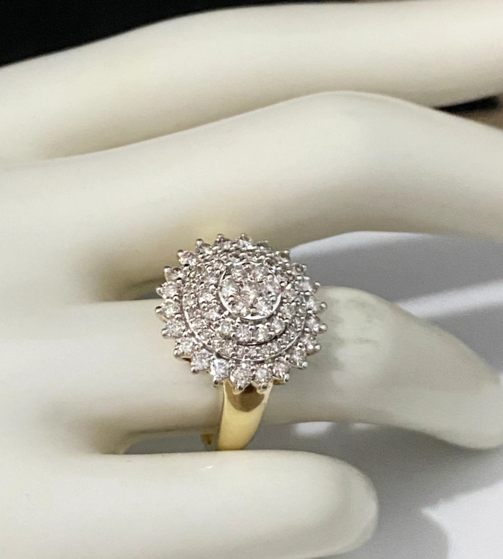9K Yellow Gold & 1.0CT Diamond Cluster Ring Size O - 7 1/4