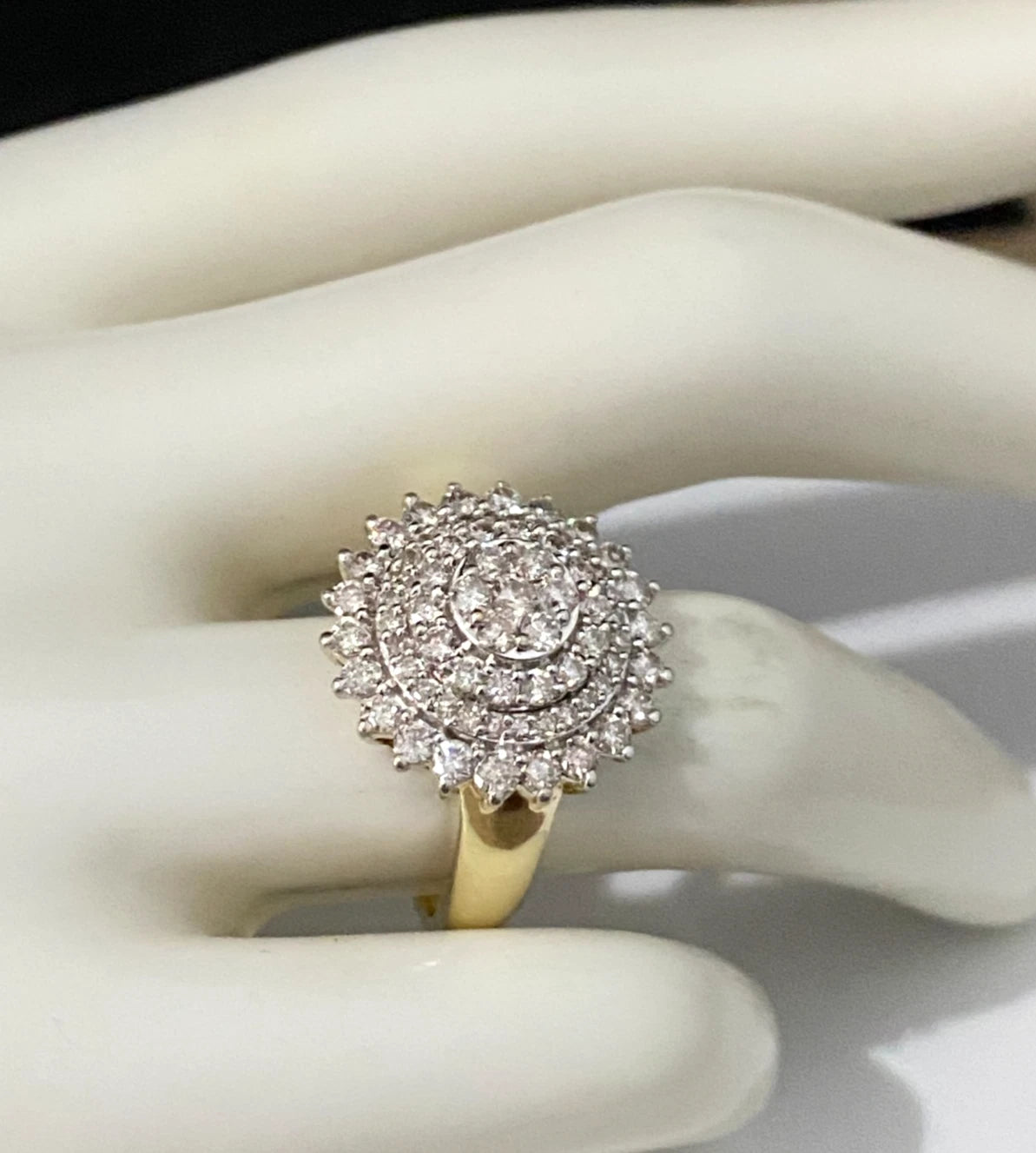 9K Yellow Gold & 1.0CT Diamond Cluster Ring Size O - 7 1/4