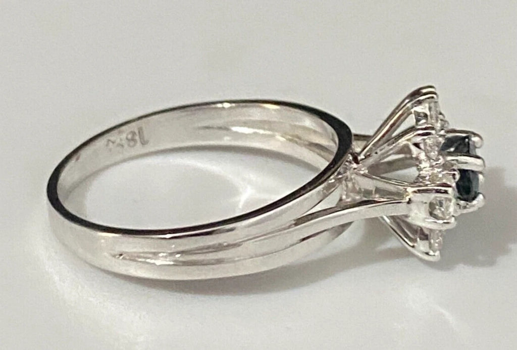 18K Gold W/ Sapphire & Diamond Cluster Engagement Ring Size N 1/2 - 6 3/4