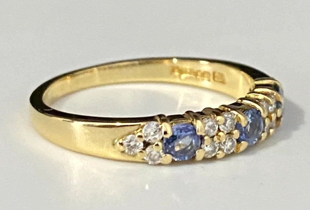 18K Yellow Gold W/ Sapphire & Diamond Band Ring Size L 1/2 - 6
