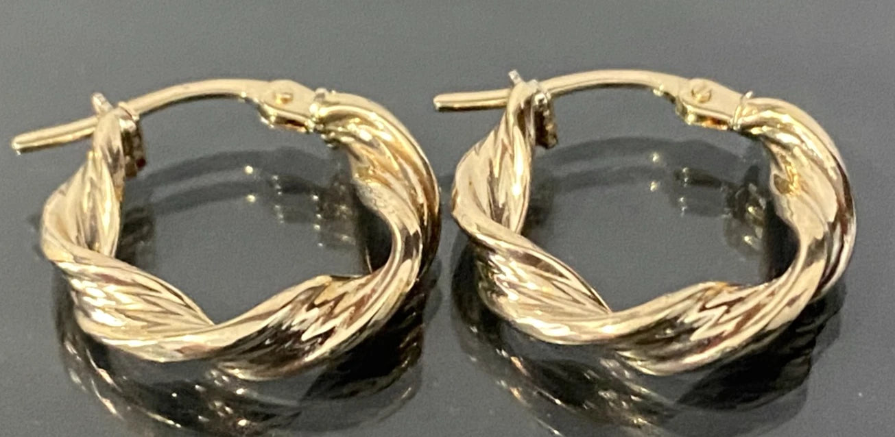 Italian 9K Yellow Gold Twist Hoop Earrings 16.50mm