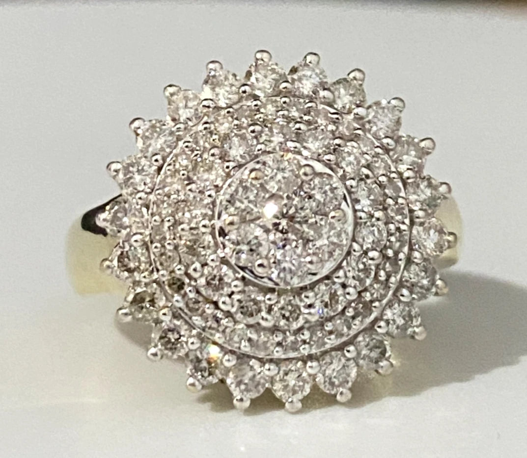 9K Yellow Gold & 1.0CT Diamond Cluster Ring Size O - 7 1/4