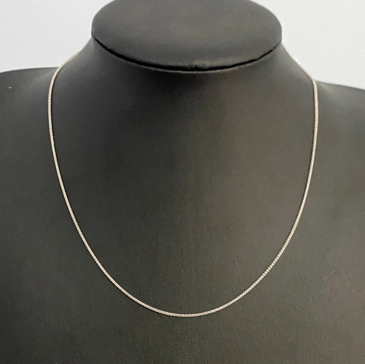 18K White Gold Wheat Link Chain Necklace 45cm Long