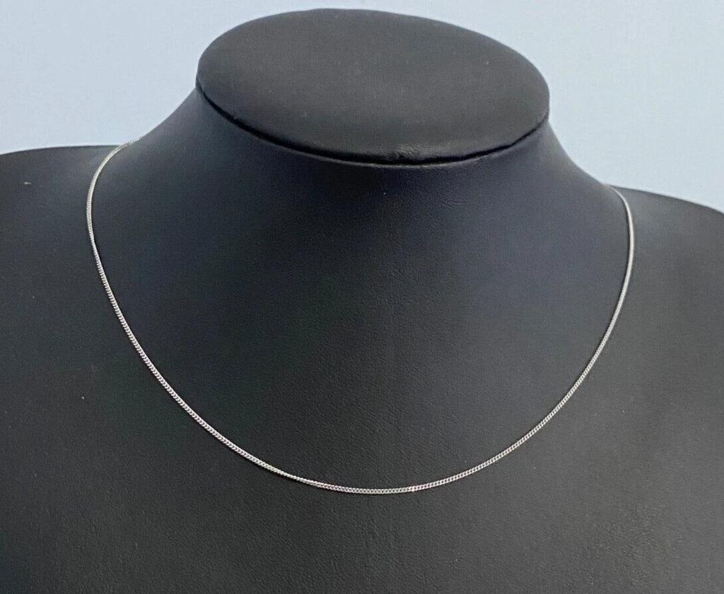 18K White Gold Curb Link Chain Necklace 45cm Long