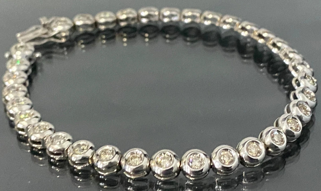 18K White Gold & 2.0CT Diamond Bezel-Set Tennis Bracelet 18.50cm Long