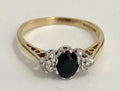 Vintage 9K Yellow Gold Sapphire & Diamond Cluster Ring - Size M (US 6.25)