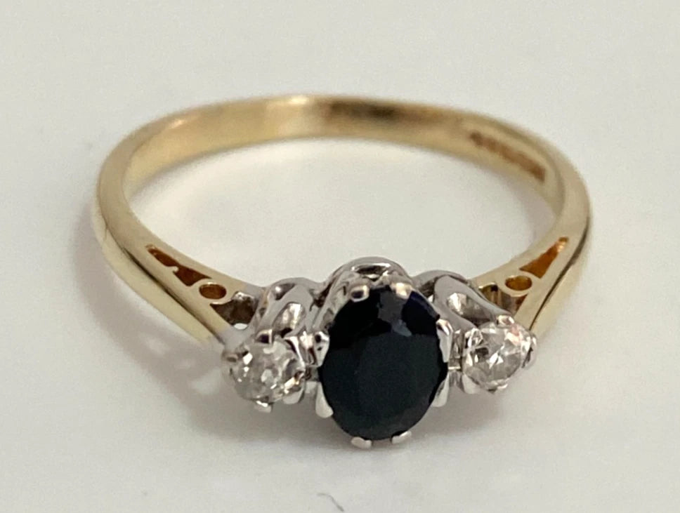 Vintage 9K Yellow Gold Sapphire & Diamond Cluster Ring - Size M (US 6.25)