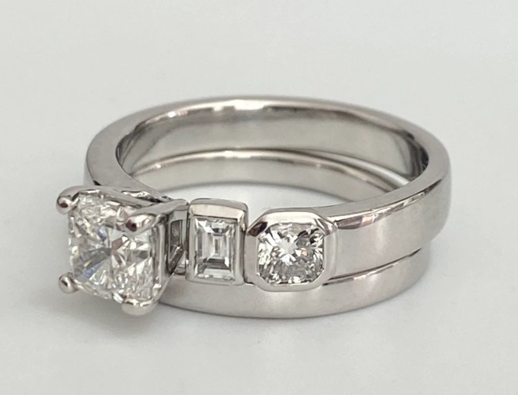 18K White Gold Modern Asymmetrical Diamond Bridal Ring Set - Size J 1/2 (US 5)