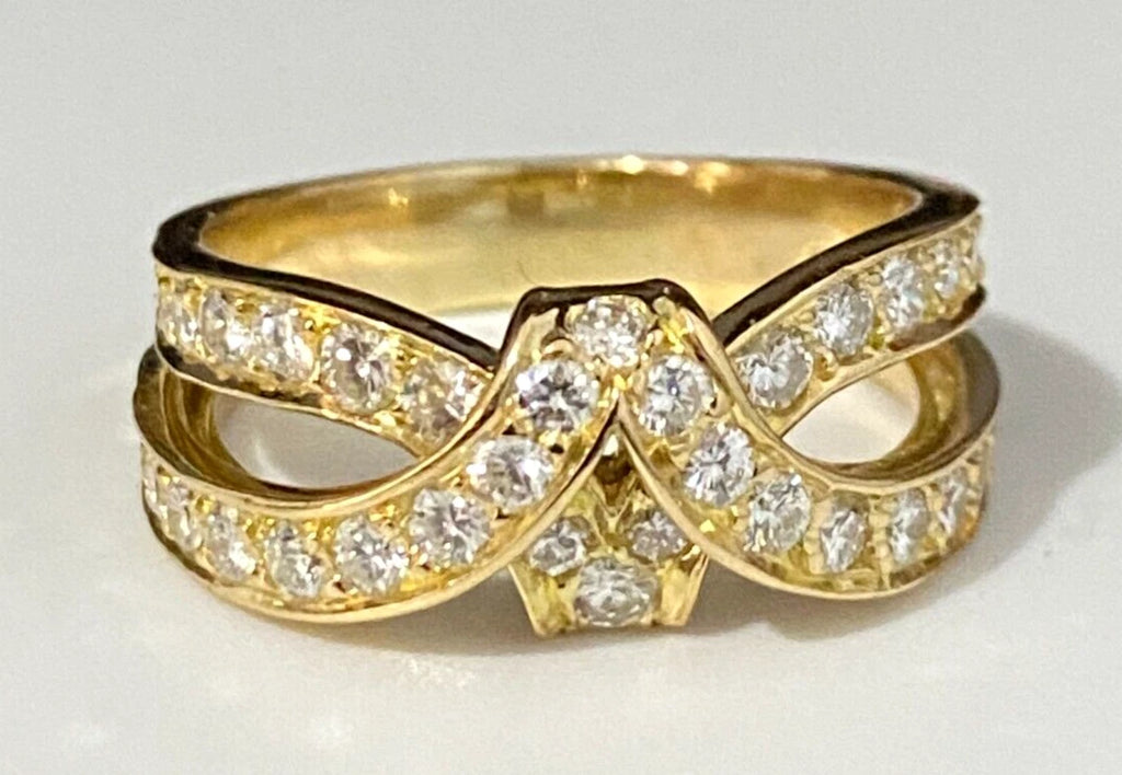 18K Yellow Gold & 1.10CT Diamond Crossover Ring Size Q - 8