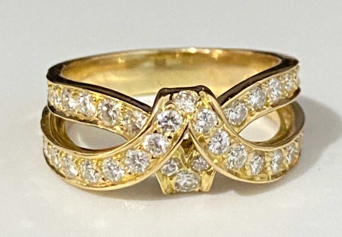 18K Yellow Gold & 1.10CT Diamond Crossover Ring Size Q - 8