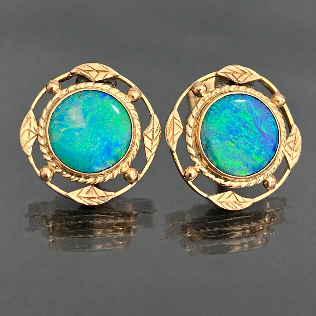 Pair of Art deco 9K Yellow Gold Opal Doublet Stus Earrings