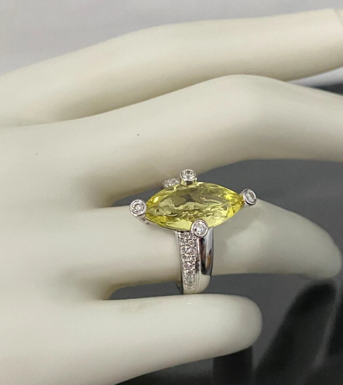 18K White Gold W/ 4.16CT Prasiolite & Diamond Ring Size M - 6