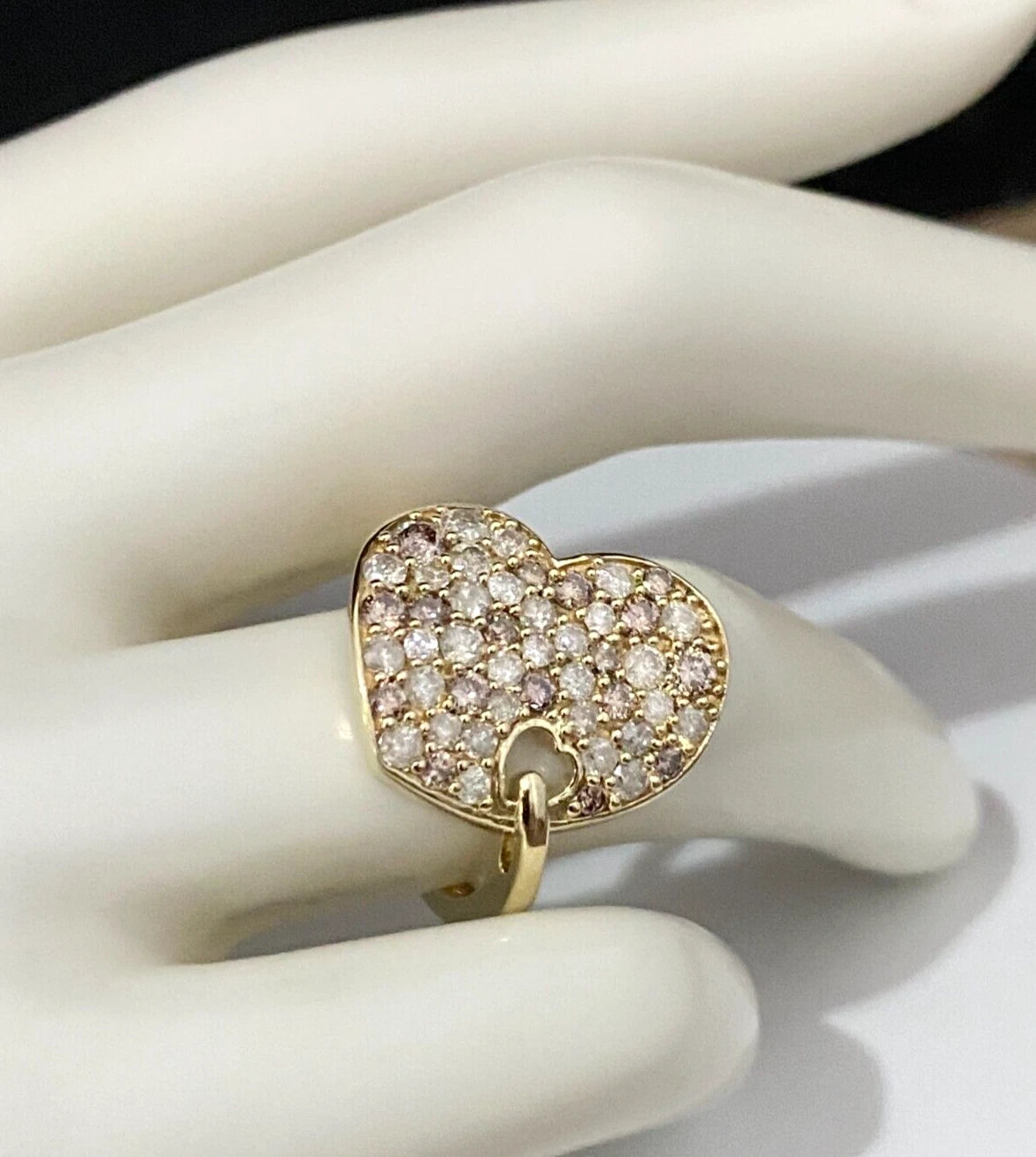 9K Yellow Gold &1.20CT Diamond Heart Shape Love Ring Size N - 6 1/2