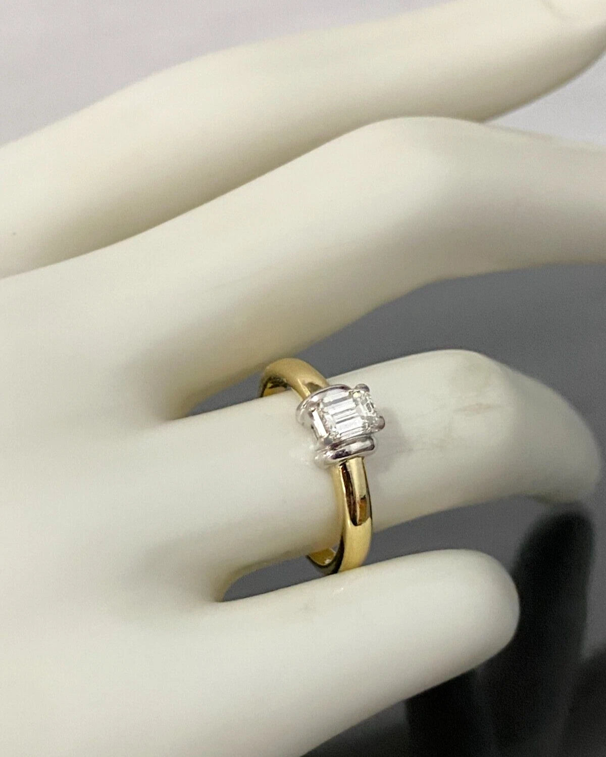 18K Yellow Gold & 0.50CT Emerald Diamond Engagement Ring Size L 1/2 - 5 7/8