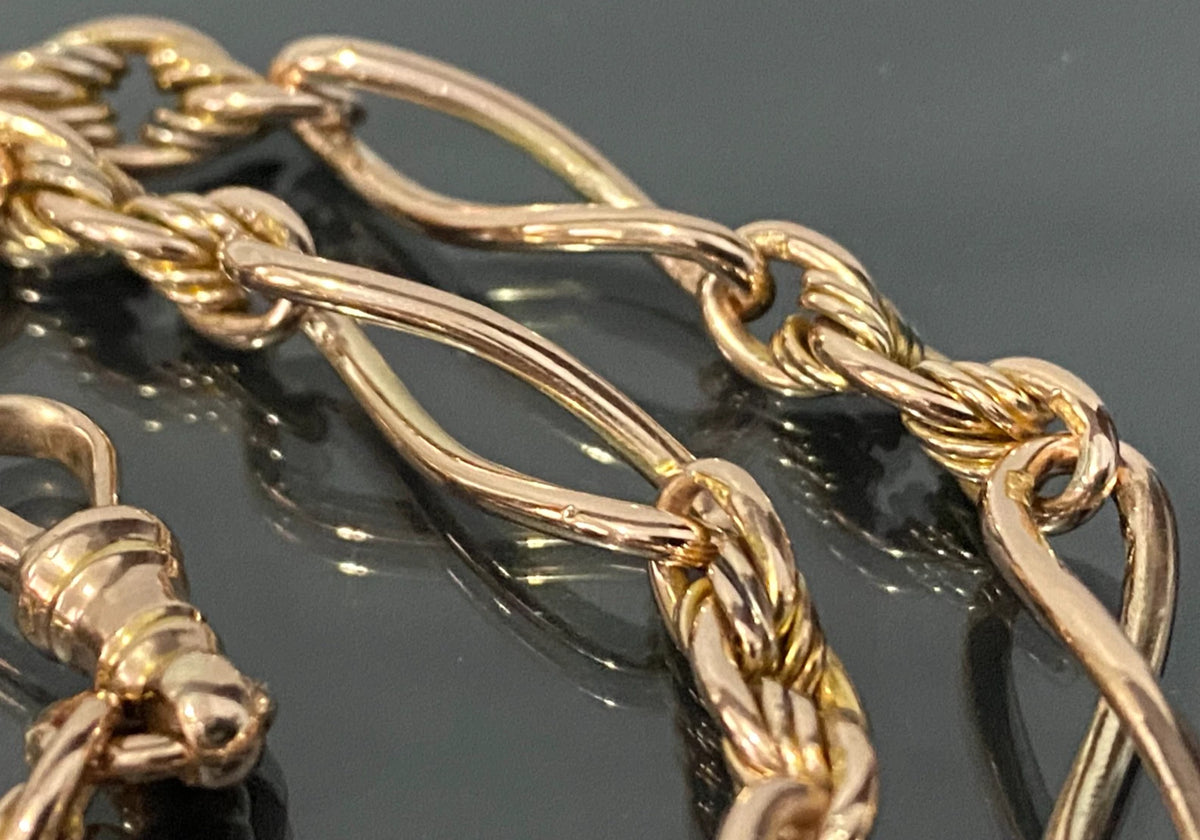 Victorian 9K Rose Gold Infinity & Knot Link Albert Chain With T-Bar