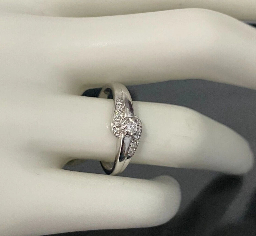 18K White Gold & 0.20CT Diamond Engagement Ring Size P 1/2 - 7 3/4