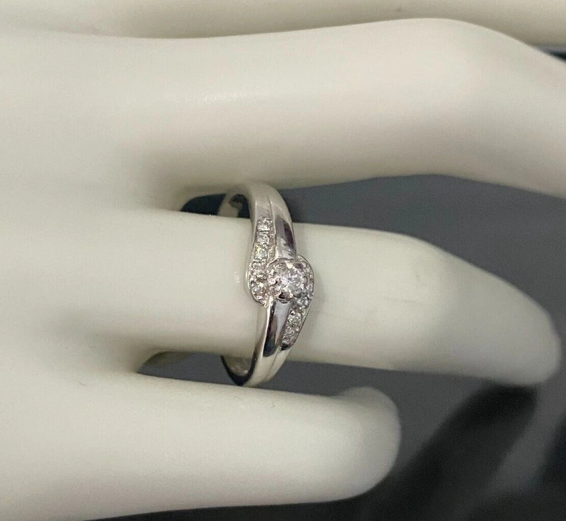 18K White Gold & 0.20CT Diamond Engagement Ring Size P 1/2 - 7 3/4