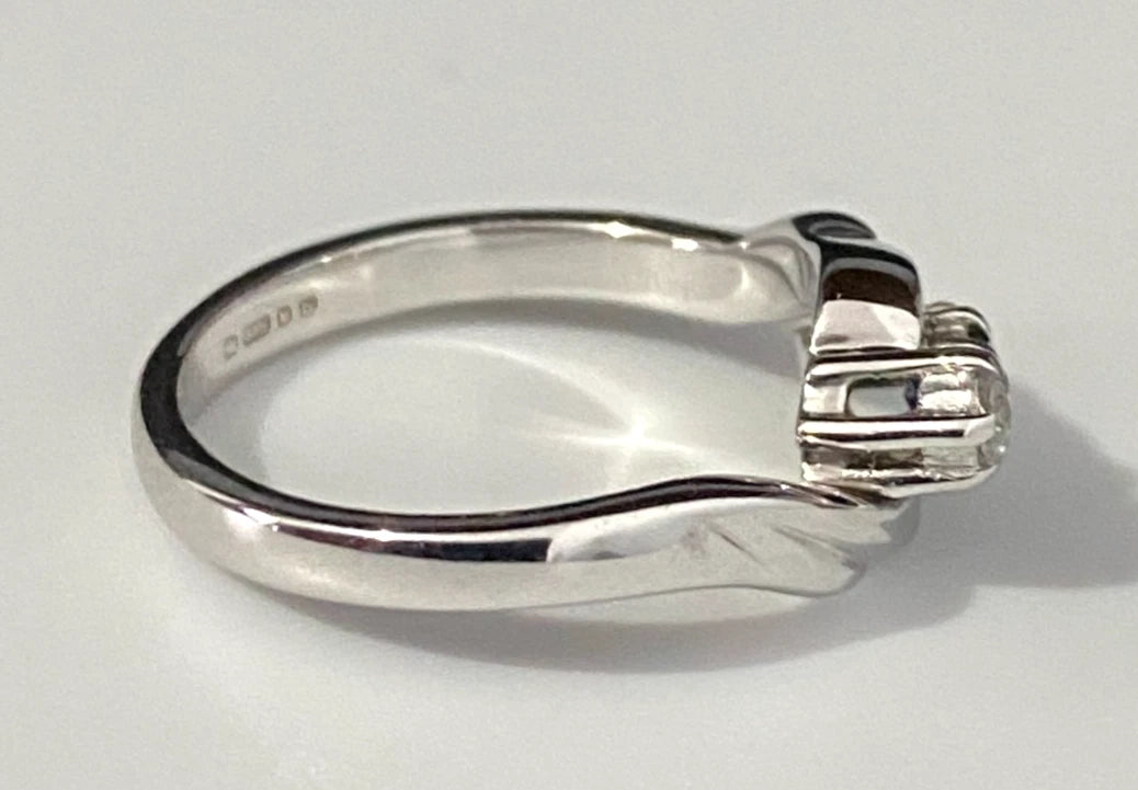 9K White Gold W/ Sapphire & Diamond Crossover Ring Size G 1/2 - 3 3/4