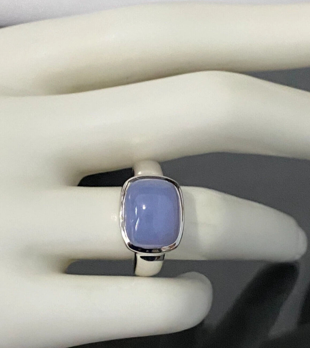 14K White Gold & Chalcedony Single Stone Ring Size O 1/2 - 7 1/4