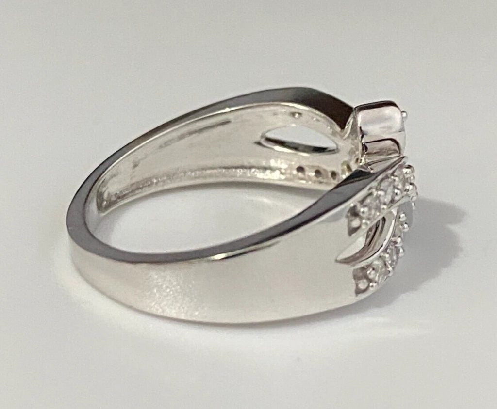 9K White Gold & 0.42CT Diamond Crossover Ring Size N 1/2 - 6 3/4