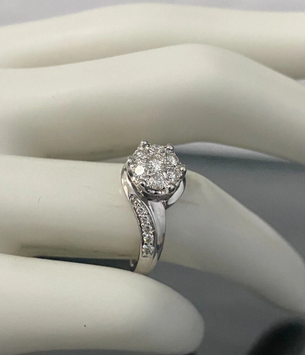 9K White Gold & 0.50CT Brilliant Diamond Cluster Ring Size M - 6