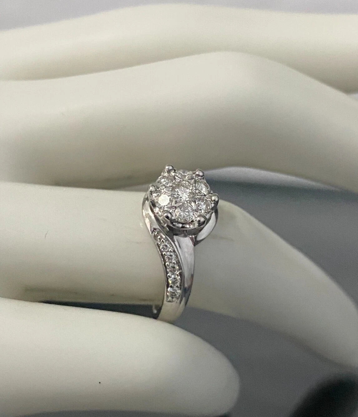 9K White Gold & 0.50CT Brilliant Diamond Cluster Ring Size M - 6