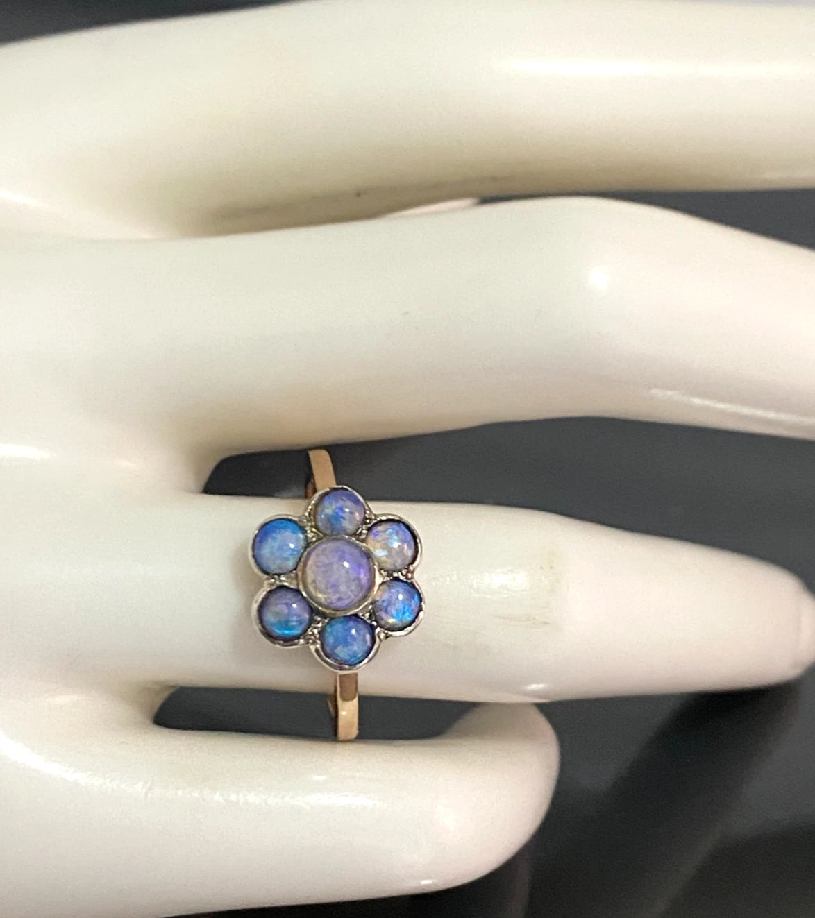 14K Rose Gold & Opal Floral Cluster Ring Size M (US 6.25) - Art Deco Jewellery