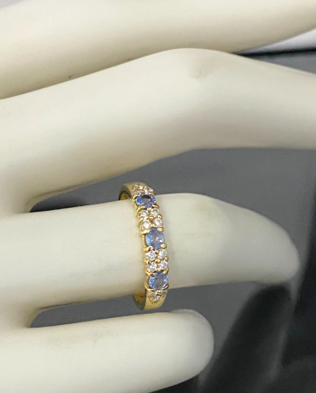 18K Yellow Gold W/ Sapphire & Diamond Band Ring Size L 1/2 - 6