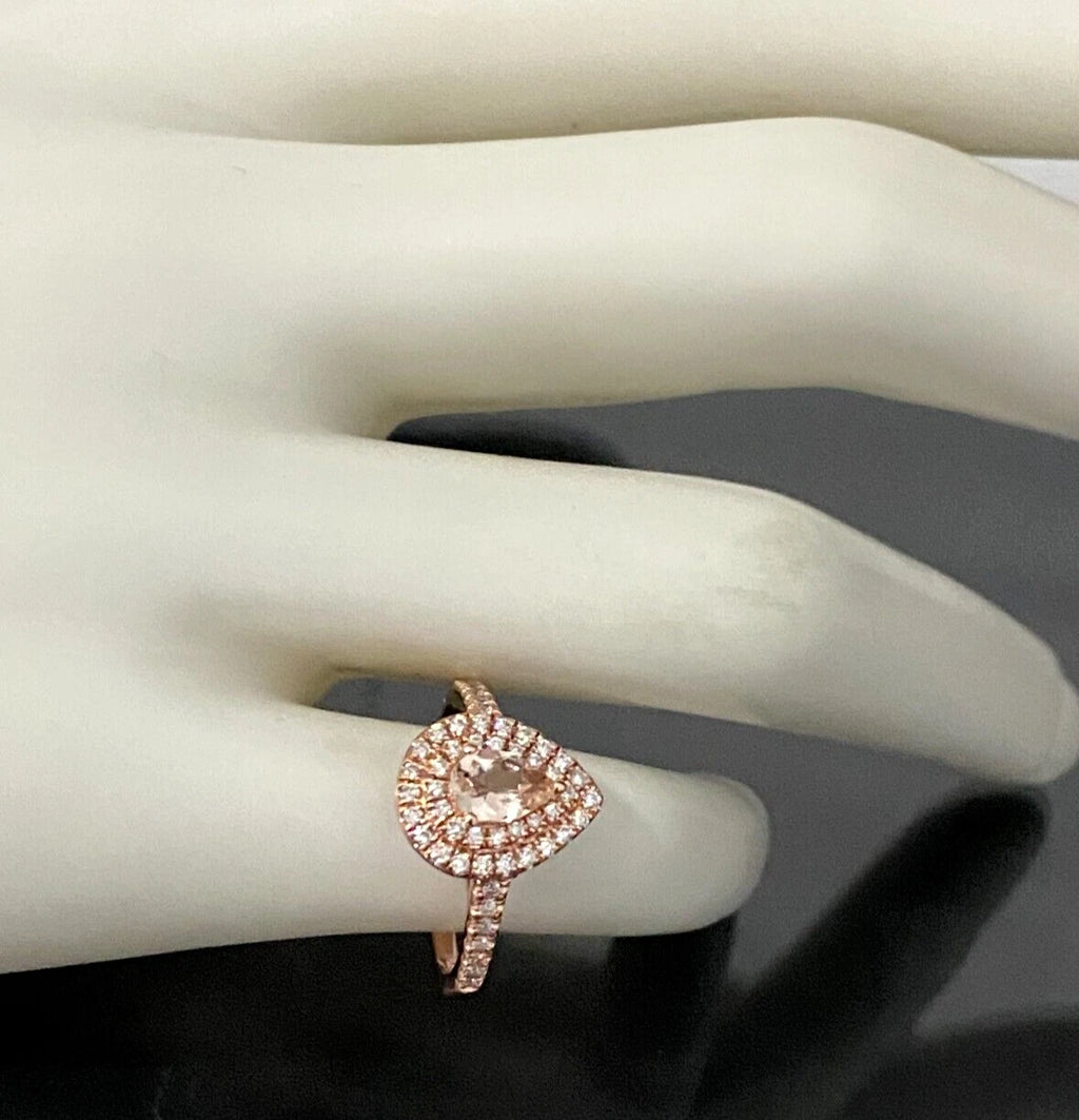 10K Rose Gold W/ Morganite & 0.25CT Diamond Halo Ring Size H 1/2 - 4