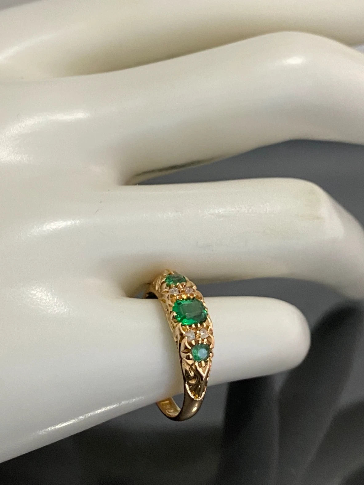 Edwardian 18K Yellow Gold W/ Green Garnet & Diamond Ring C1907 Size L 1/2 (US 6)