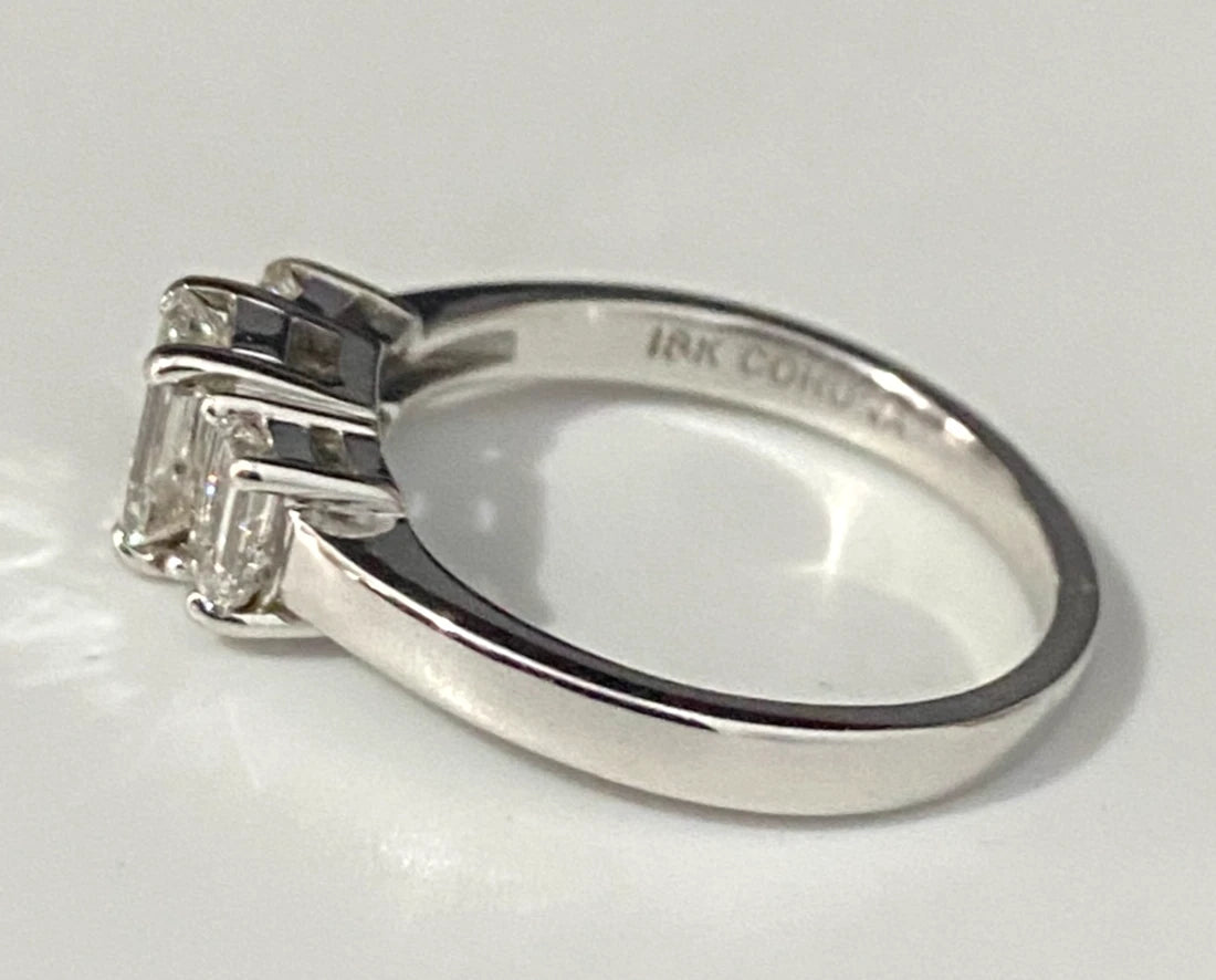 18K Gold & 1.0CT Emerald Diamond Engagement Ring /Certificate Size M - 6 1/4