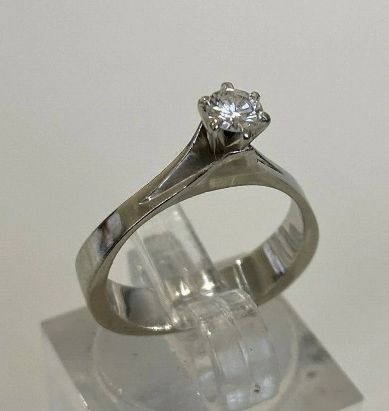 14K White Gold & 0.25CT Diamond High Set Solitaire Ring Size L 1/2 - 5 7/8