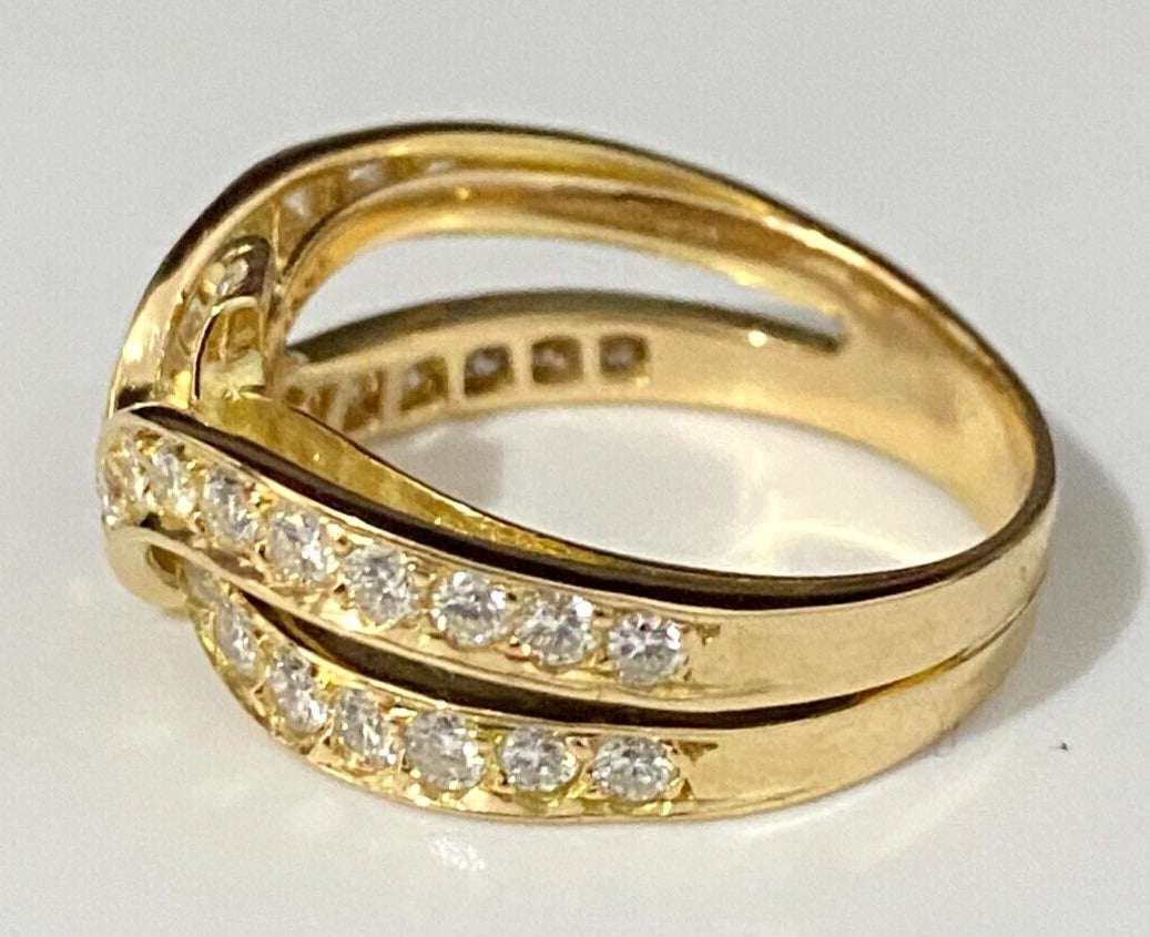 18K Yellow Gold & 1.10CT Diamond Crossover Ring Size Q - 8